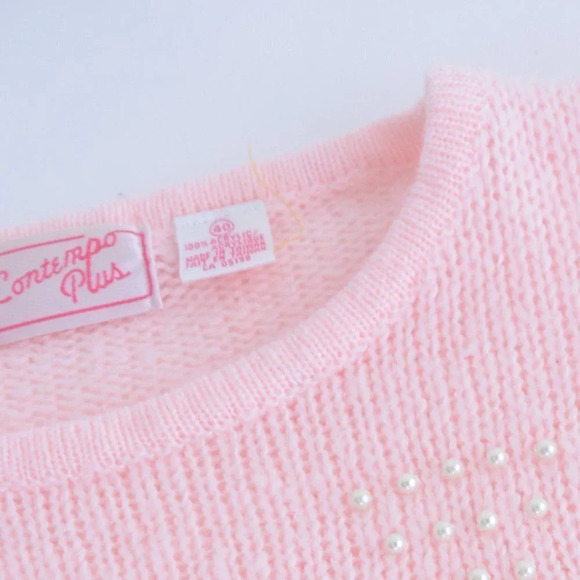 Vintage Contempo Plus Pink Knit Leaves Crewneck Sweater Size 40 - Picture 13 of 15